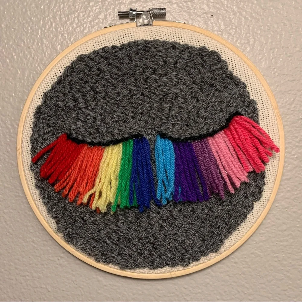 Rainbow lashes, punch needle wall art!!